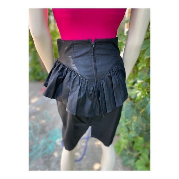 Vintage 80s Black Peplum Pencil Skirt 100% Cotton Sz 9 - Picture 9 of 12